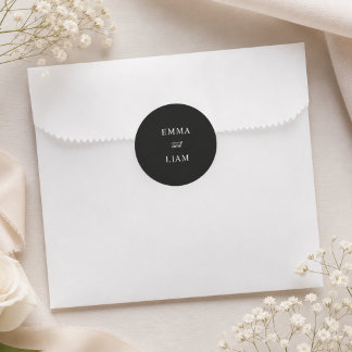 Minimalistische sticker met trouwmonogram in zwart