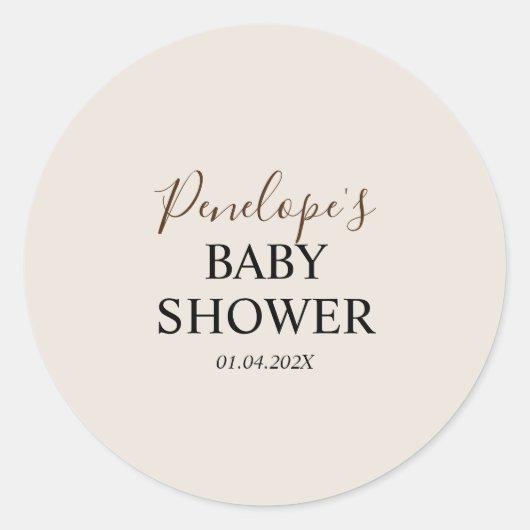 Minimalistische Sticker rond Baby shower (Voorkant)