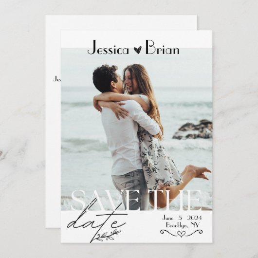 Minimalistische stijl bruiloft | Een foto Save The Date (Voorkant / Achterkant)