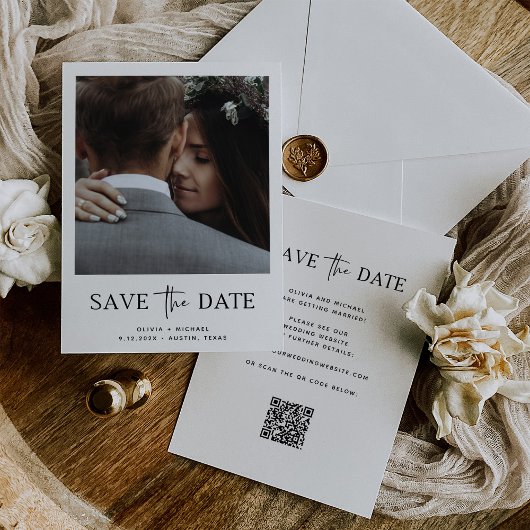 Minimalistische stijl | één foto en QR-code Save The Date
