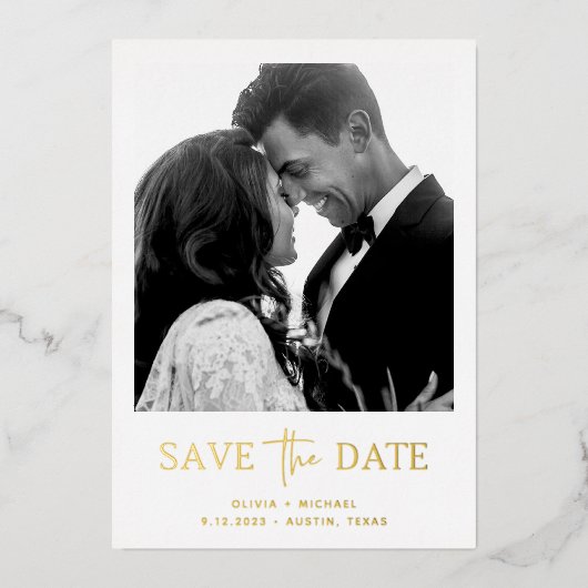 Minimalistische stijl | Eén foto save the date Folie Uitnodiging (Voorkant)