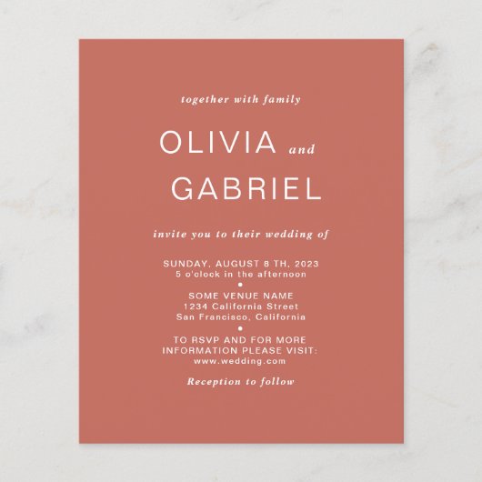 Minimalistische stijl. Moderne roestbruine Trouwui Flyer (Voorkant)