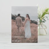 Minimalistische stijlvolle Boho Fotobruiloft Kaart (Staand voorkant)