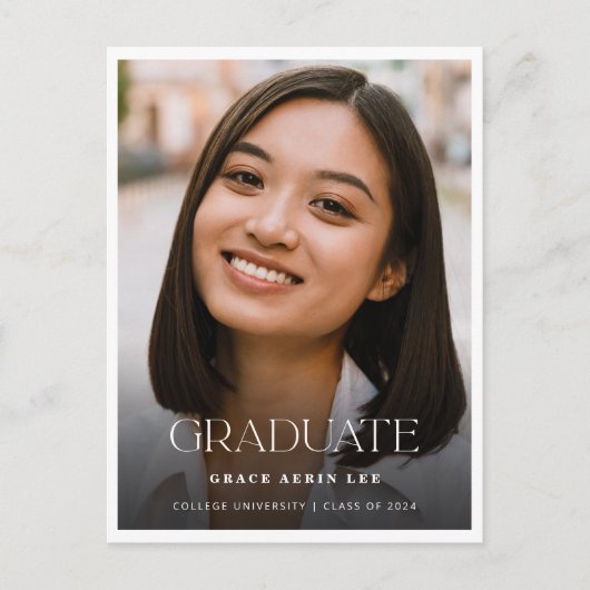 Minimalistische stijlvolle foto afstudeerfeest uitnodiging briefkaart (Voorkant)