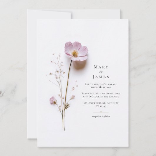 Minimalistische stijlvolle geperste bloem bruiloft kaart (Voorkant)