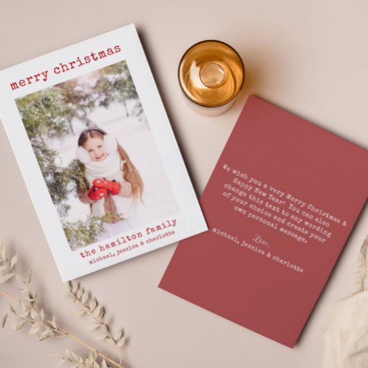 Minimalistische stijlvolle gezinsfoto kerstkaart bedankkaart