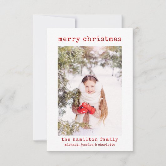 Minimalistische stijlvolle gezinsfoto kerstkaart bedankkaart (Voorkant)