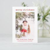 Minimalistische stijlvolle gezinsfoto kerstkaart bedankkaart (Staand voorkant)