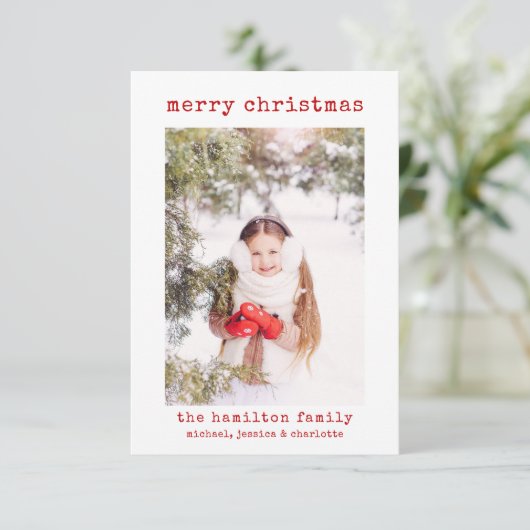 Minimalistische stijlvolle gezinsfoto kerstkaart bedankkaart (Staand voorkant)