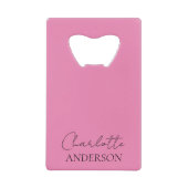 Minimalistische stijlvolle monogram naam roze creditkaart flessenopener (Voorkant)