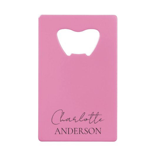 Minimalistische stijlvolle monogram naam roze creditkaart flessenopener (Voorkant)