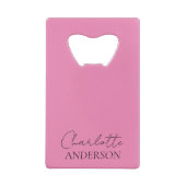 Minimalistische stijlvolle monogram naam roze creditkaart flessenopener (Achterkant)