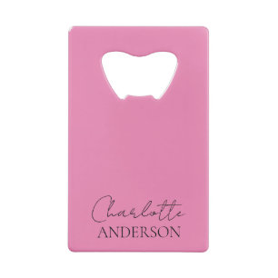 Minimalistische stijlvolle monogram naam roze creditkaart flessenopener