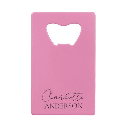 Minimalistische stijlvolle monogram naam roze creditkaart flessenopener (Achterkant)