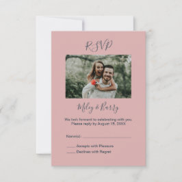 Minimalistische Stof Roze Foto Huwelijk RSVP Kaartje