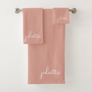 Minimalistische Stof Roze Gepersonaliseerd Bad Handdoek