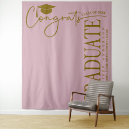 Minimalistische Stof Roze & Gouden Gelukwensen Afg Wandkleed