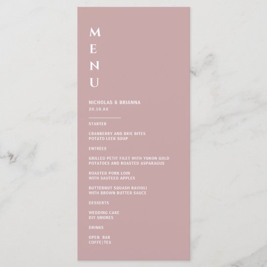 Minimalistische Stof Roze Huwelijk Menu (Voorkant)