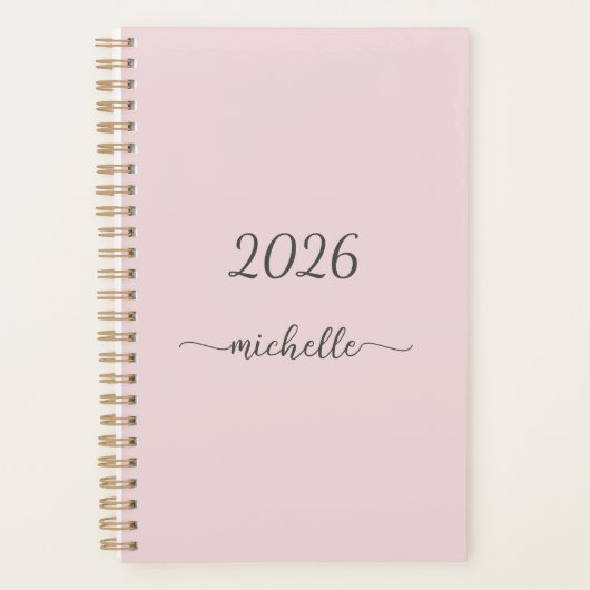 Minimalistische Stof Roze Monogram Naam Meisjesach Planner (Voorkant)