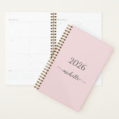 Minimalistische Stof Roze Monogram Naam Meisjesach Planner (Display)