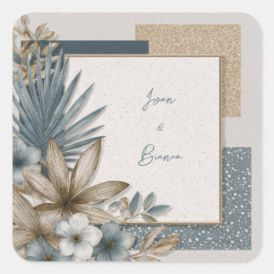 Minimalistische Stofachtige Turquoise Gouden Glitt Vierkante Sticker