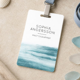Minimalistische Stofblauwe Aquarel Oceaan Naam Badge