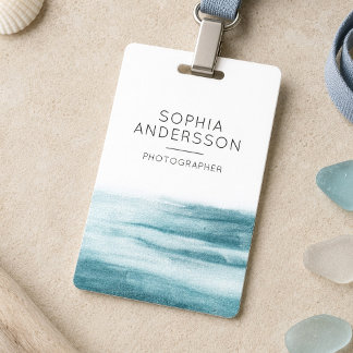 Minimalistische Stofblauwe Aquarel Oceaan Naam Badge