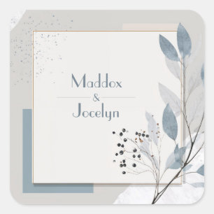 Minimalistische Stofblauwe Bes Gouden Lijst Trouwf Vierkante Sticker