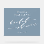 Minimalistische Stofblauwe Bruidsontvangst Acryl Bord (Voorkant)