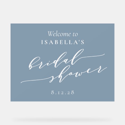 Minimalistische Stofblauwe Bruidsontvangst Acryl Bord (Voorkant)