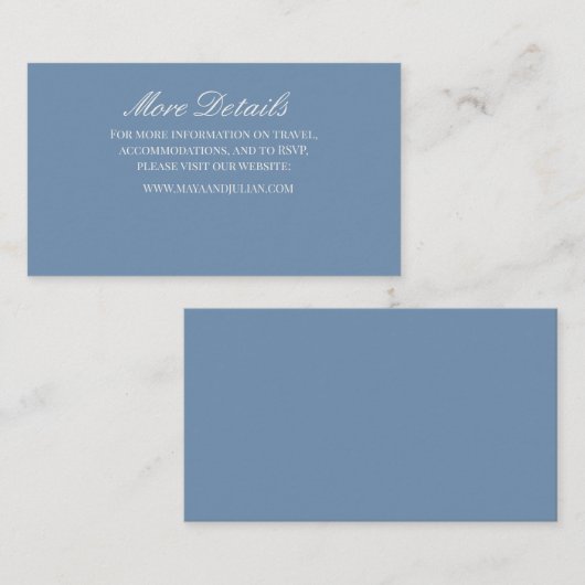 Minimalistische Stofblauwe Bruiloft Informatiekaartje (Voorkant / Achterkant)