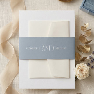 Minimalistische Stofblauwe Elegante Monogram Bruil Uitnodigingen Wikkel