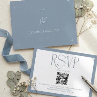 Minimalistische Stofblauwe Elegante Monogram Trouw RSVP Kaartje