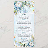 Minimalistische Stofblauwe Eucalyptus Trouwmenu Menu (Voorkant)