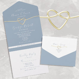 Minimalistische Stofblauwe Gouden Bruiloft All In One Uitnodiging