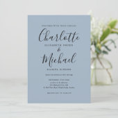 Minimalistische Stofblauwe Handtekening Script Tro Kaart (Staand voorkant)