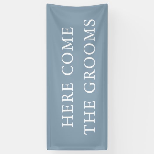 Minimalistische Stofblauwe Hier Komen de Bruidegom Spandoek (Verticaal)
