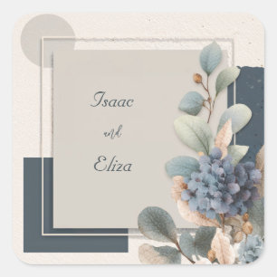 Minimalistische Stofblauwe Hortensia Taupe Geometr Vierkante Sticker