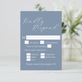 Minimalistische Stofblauwe Maaltijdkeuze Trouw RSVP Kaartje