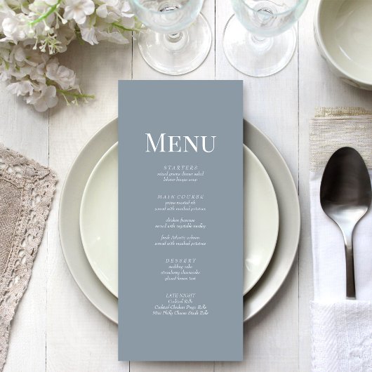 Minimalistische Stofblauwe Monogram Trouw Menukaar Menu
