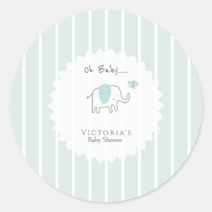Minimalistische Stofblauwe Oh Baby Olifant Baby Sh Ronde Sticker