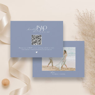 Minimalistische Stofblauwe QR Code Trouwwebsite RSVP Kaartje