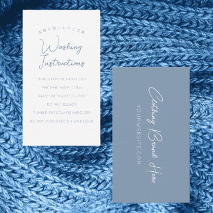 Minimalistische Stofblauwe Schrift Wasinstructies Visitekaartje