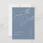 Minimalistische Stofblauwe Script Typografie Trouw Save The Date (Voorkant)