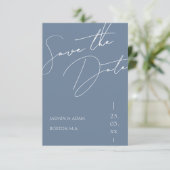 Minimalistische Stofblauwe Script Typografie Trouw Save The Date (Staand voorkant)