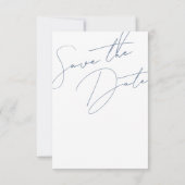 Minimalistische Stofblauwe Script Typografie Trouw Save The Date (Achterkant)