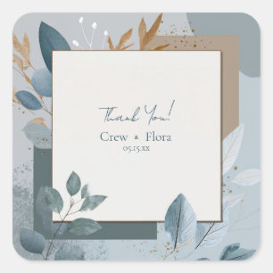 Minimalistische Stofblauwe Taupe Gouden Blad Geome Vierkante Sticker