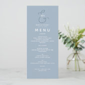 Minimalistische Stofblauwe Trouwmenu Menu (Staand voorkant)
