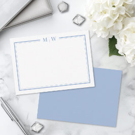 Minimalistische Stofblauwe Tweegrens Monogram Notitiekaartje