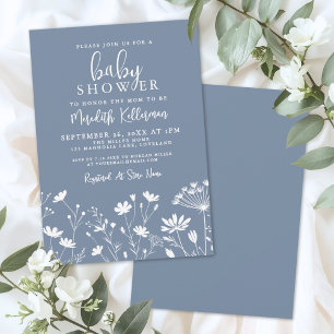 Minimalistische Stofblauwe Wilde Bloem Baby Shower Kaart